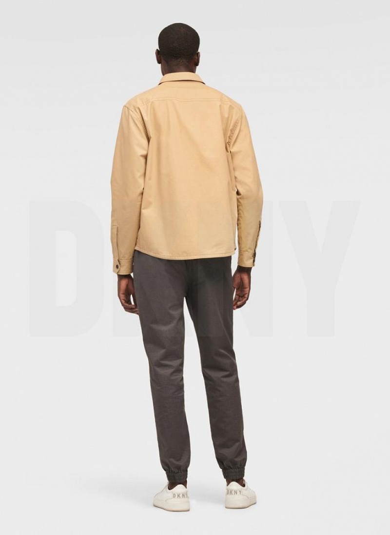 Khaki DKNY Mixed Media PockeT-Shirt Jacket Men's Shirts | USA-D0293