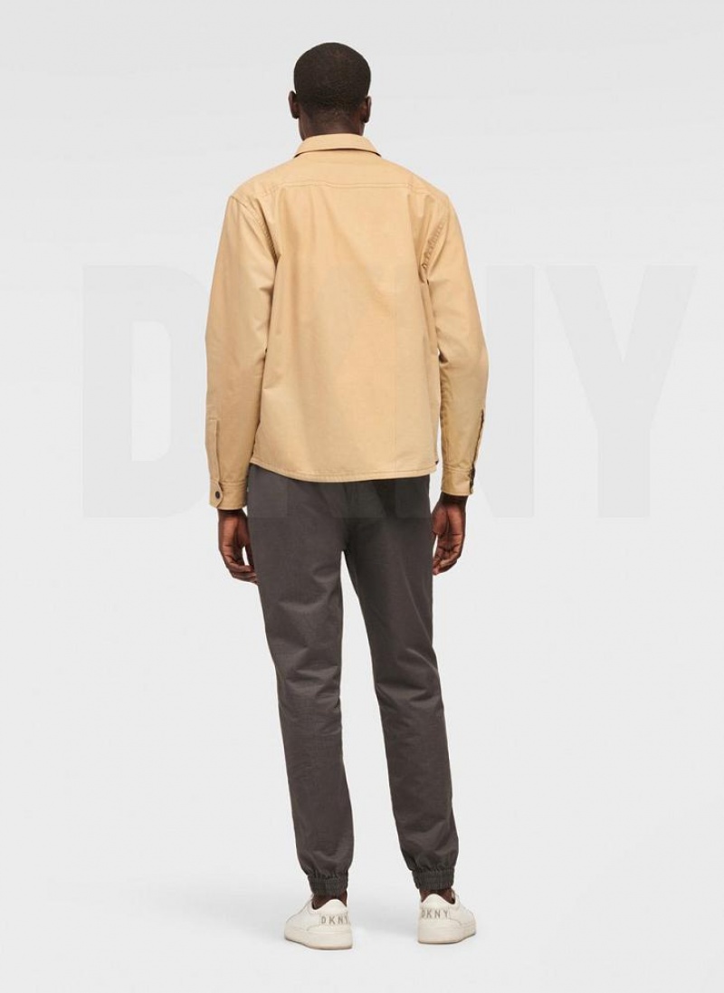 Khaki DKNY Mixed Media PockeT-Shirt Men's Jackets | USA-D1018