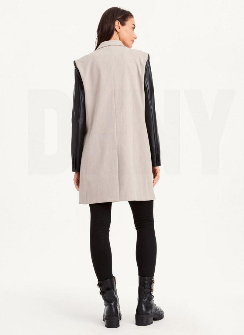Khaki DKNY Mixed Media Tailored Women's Jackets | USA-D1845