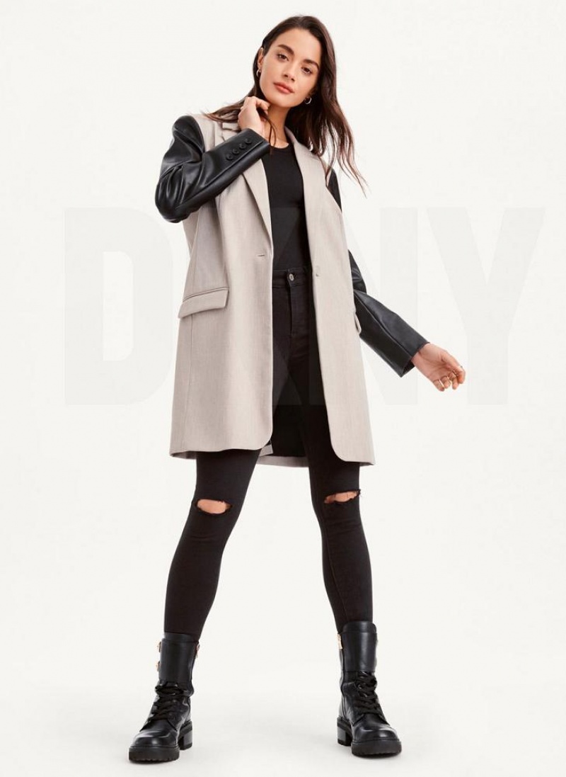 Khaki DKNY Mixed Media Tailored Women's Jackets | USA-D1845