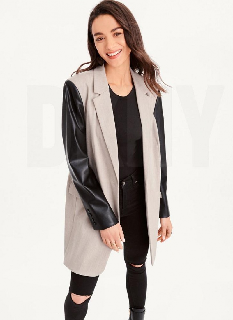 Khaki DKNY Mixed Media Tailored Women's Jackets | USA-D1845