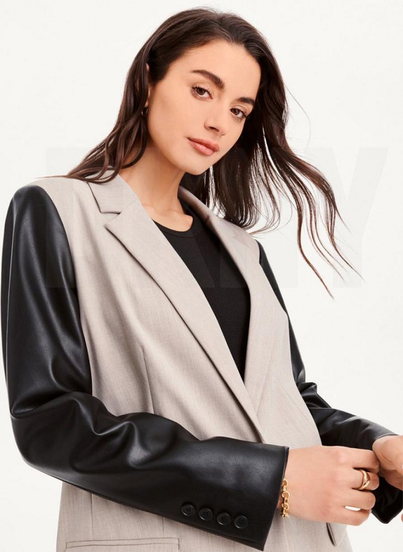 Khaki DKNY Mixed Media Tailored Women's Jackets | USA-D1845