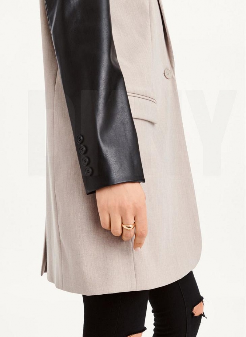 Khaki DKNY Mixed Media Tailored Women's Jackets | USA-D1845