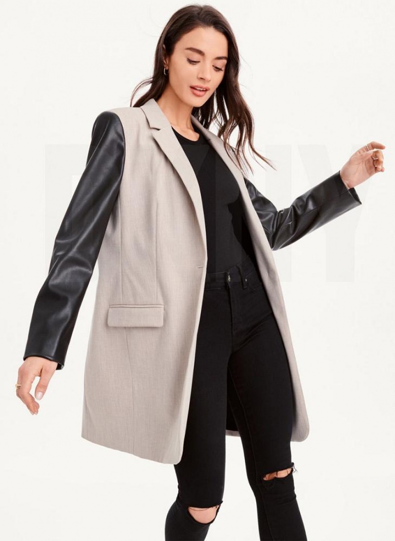 Khaki DKNY Mixed Media Tailored Women\'s Jackets | USA-D1845
