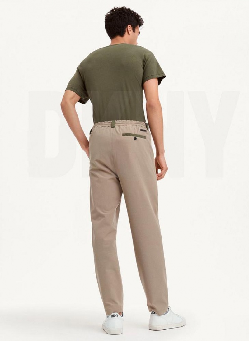 Khaki DKNY Olive Trim Elastic Waist Men's Pants | USA-D1911