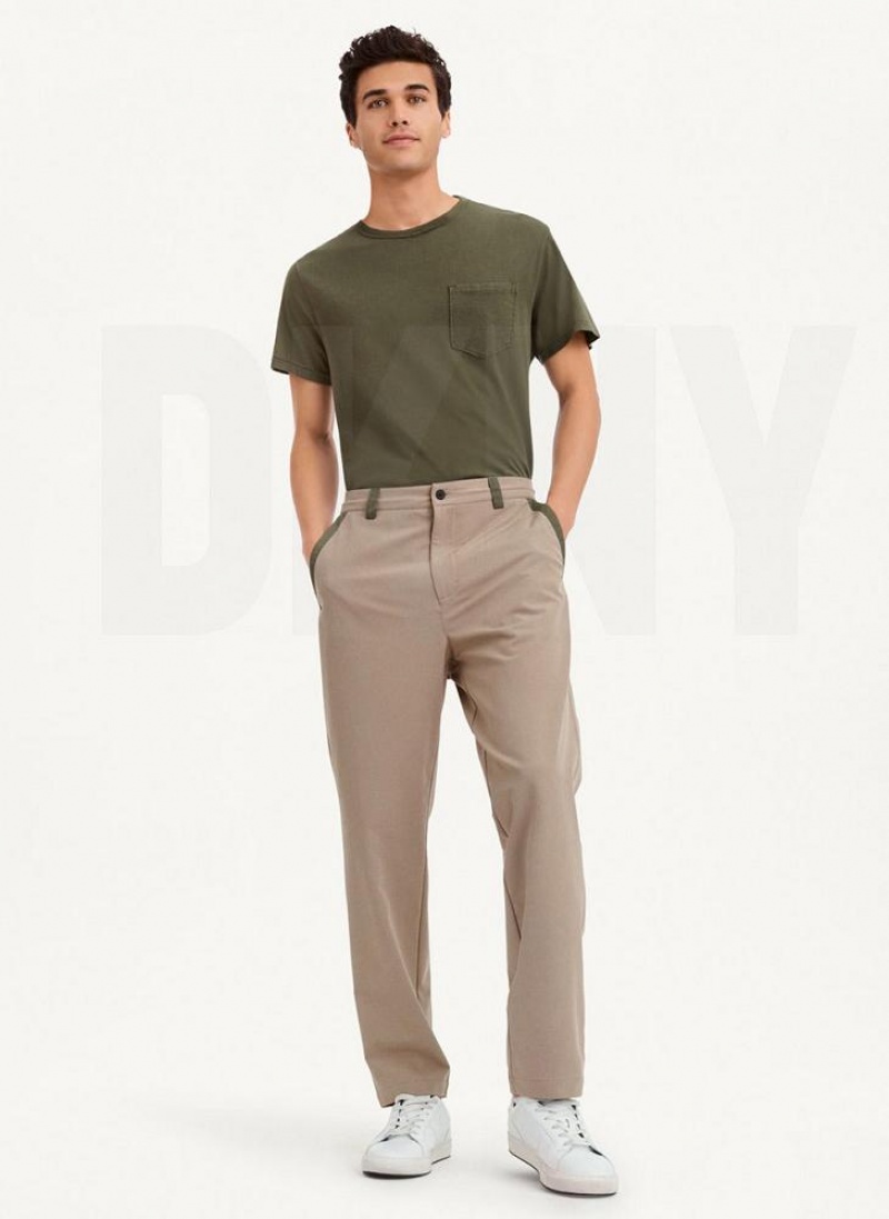 Khaki DKNY Olive Trim Elastic Waist Men's Pants | USA-D1911