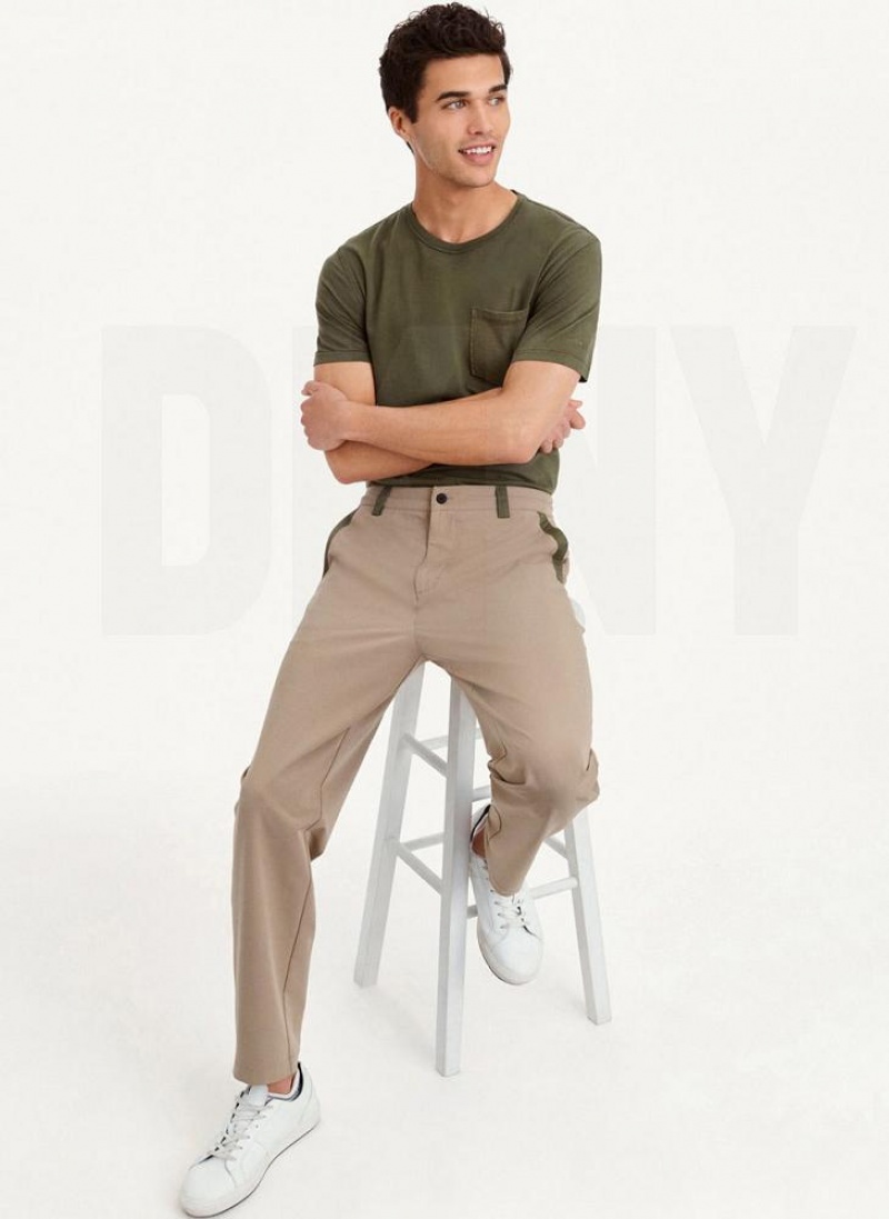 Khaki DKNY Olive Trim Elastic Waist Men's Pants | USA-D1911