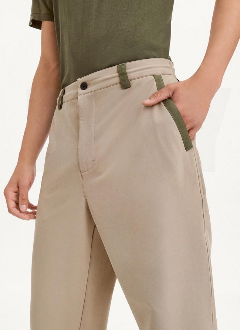 Khaki DKNY Olive Trim Elastic Waist Men's Pants | USA-D1911