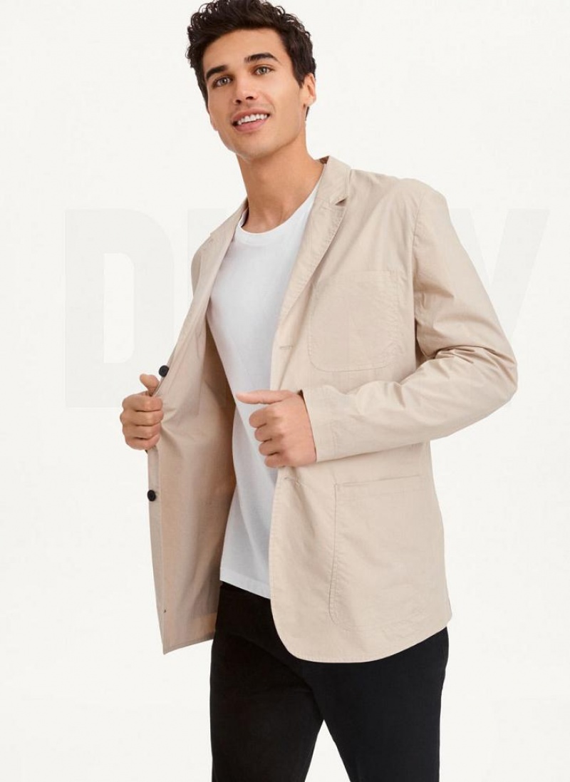 Khaki DKNY Poplin Men's Blazers | USA-D0661