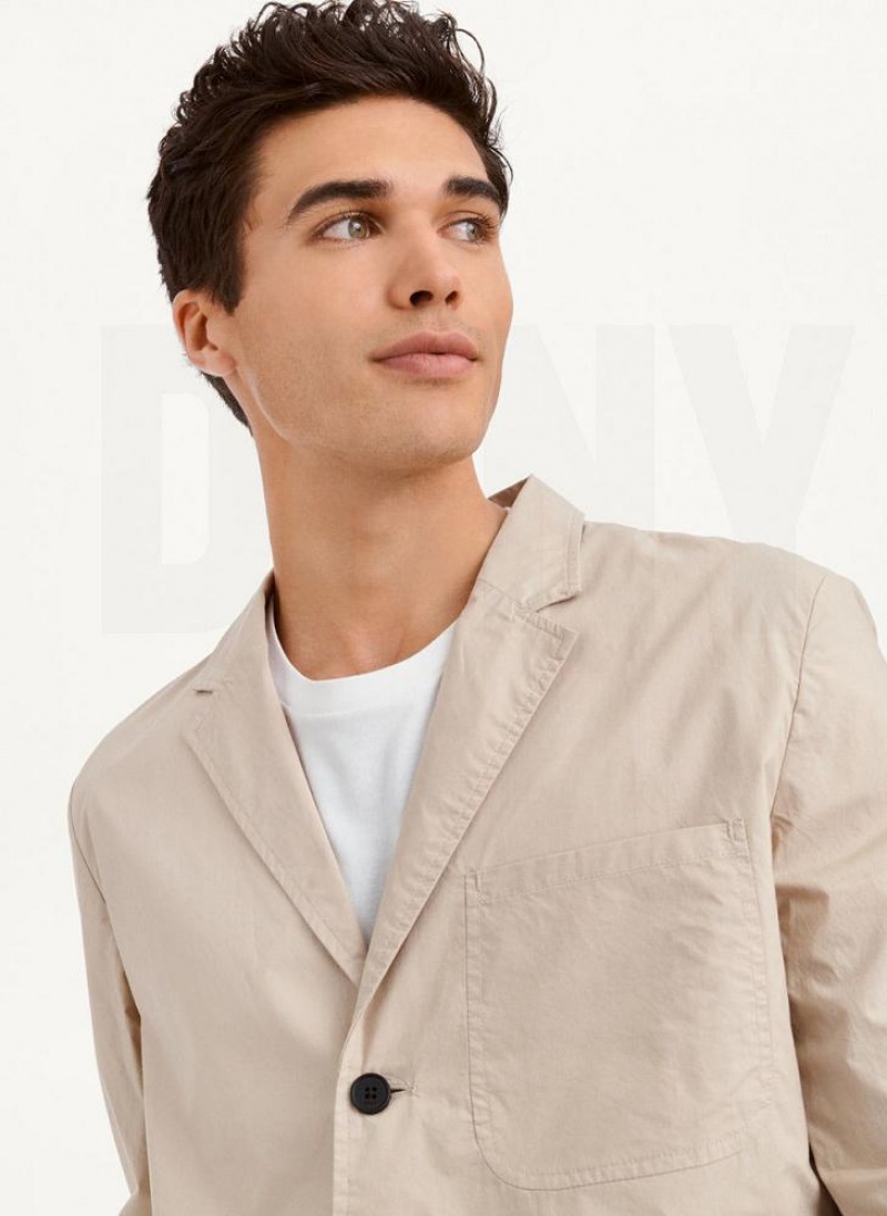 Khaki DKNY Poplin Men's Blazers | USA-D0661
