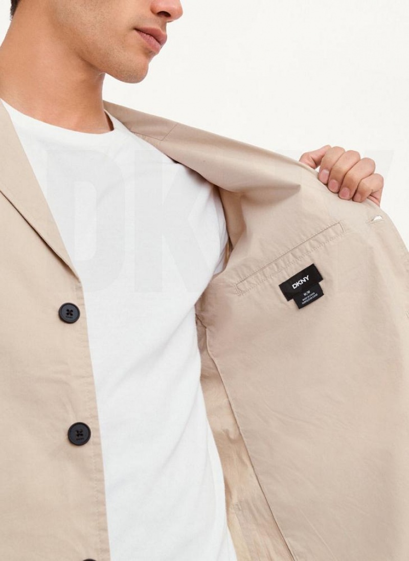 Khaki DKNY Poplin Men's Blazers | USA-D0661