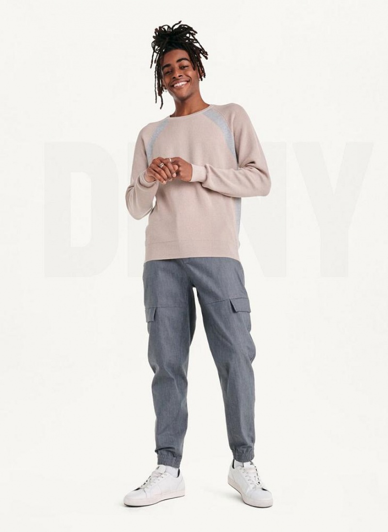 Khaki DKNY Raglan Crew Men's Sweaters | USA-D1811