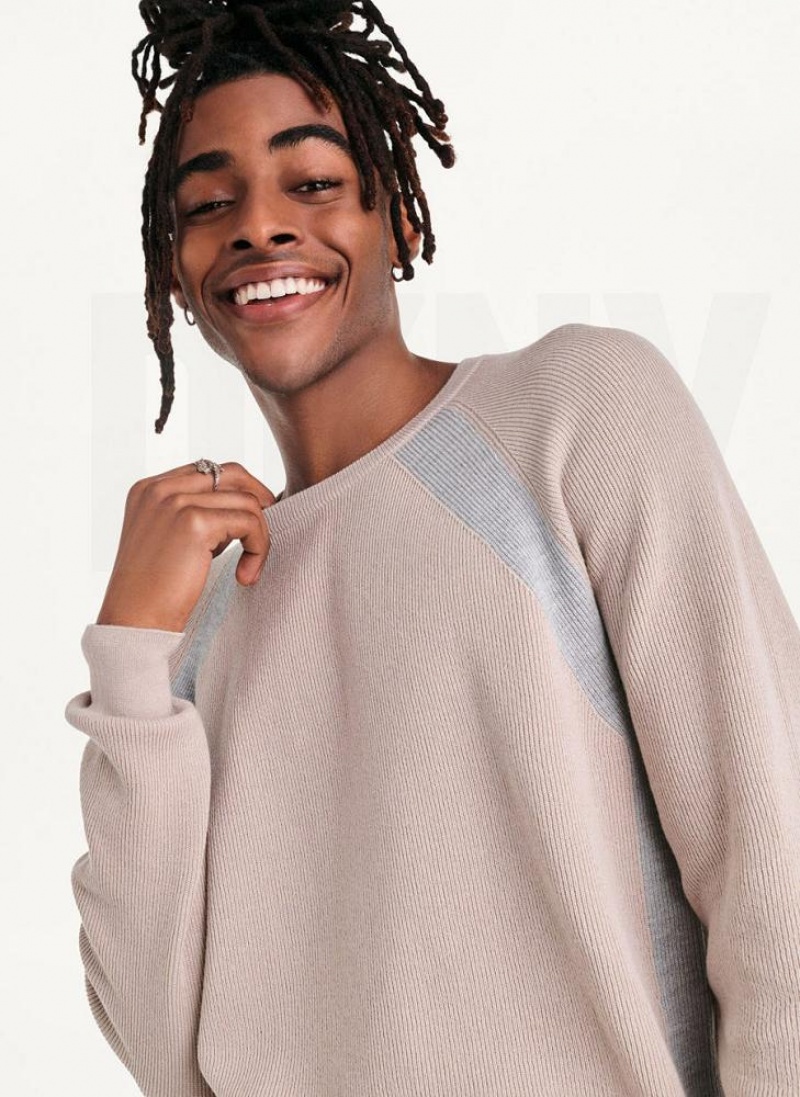 Khaki DKNY Raglan Crew Men's Sweaters | USA-D1811