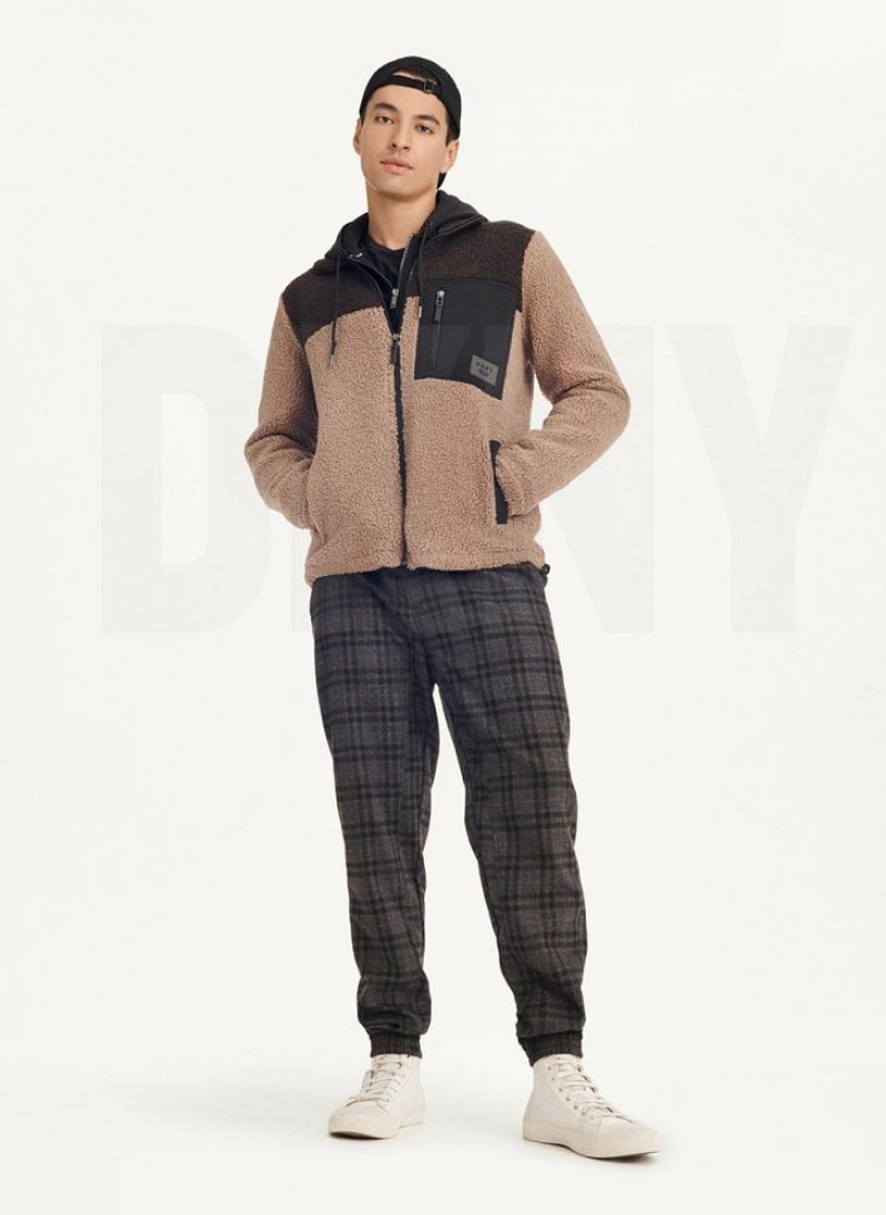 Khaki DKNY Sherpa Full Zip Men's Jackets | USA-D0210
