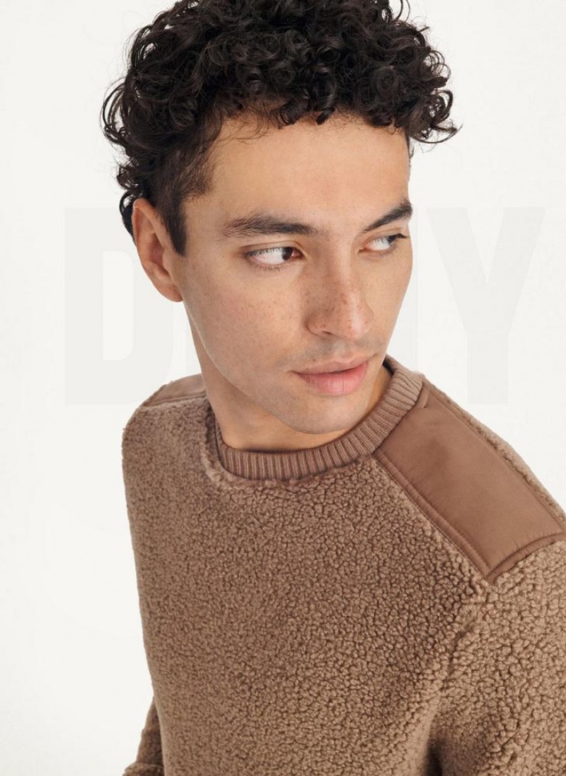 Khaki DKNY Sherpa Long Sleeve Crew Men's Sweatshirts | USA-D1286