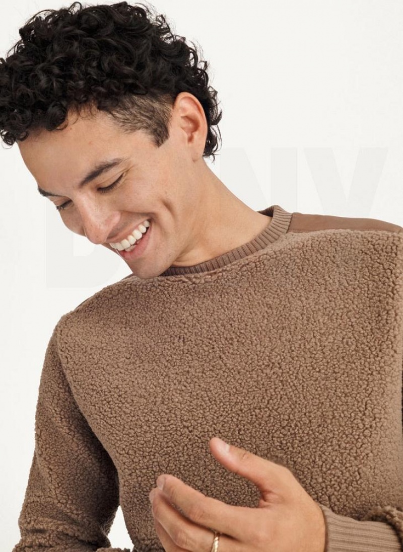 Khaki DKNY Sherpa Long Sleeve Crew Men's Sweatshirts | USA-D1286