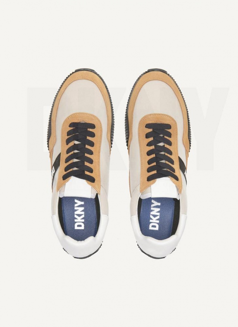 Khaki DKNY Side Logo Men's Sneakers | USA-D1413