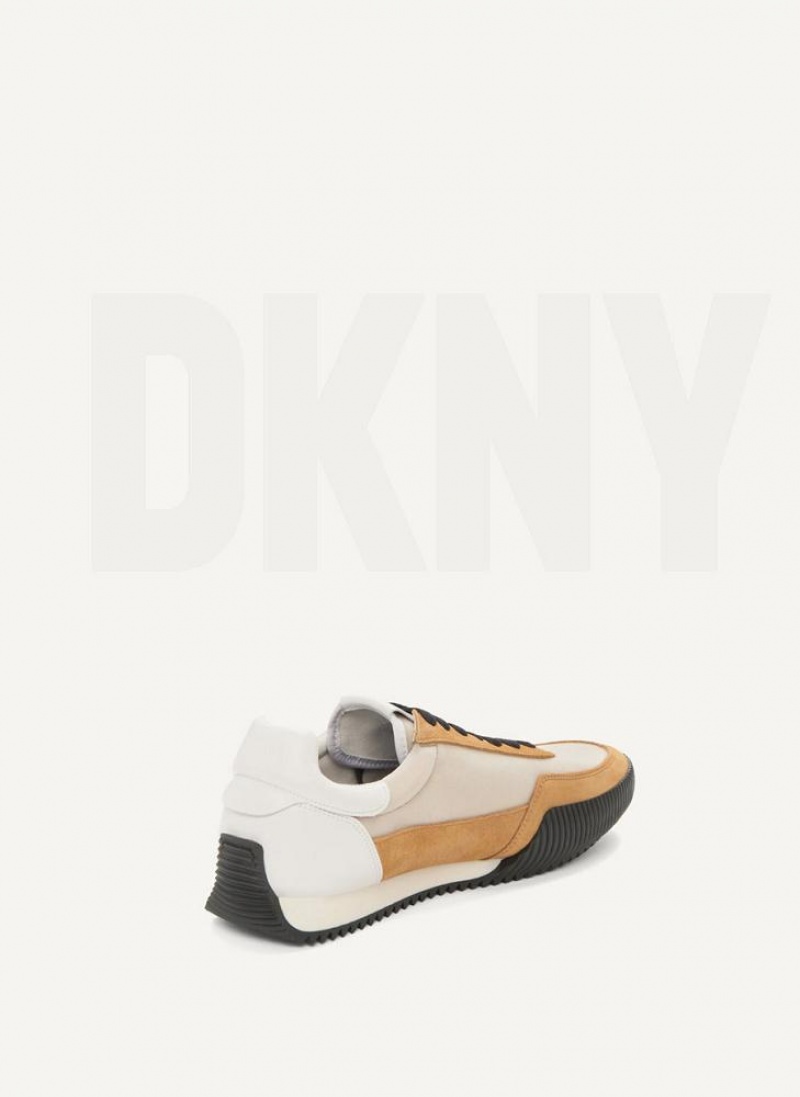 Khaki DKNY Side Logo Men's Sneakers | USA-D1413