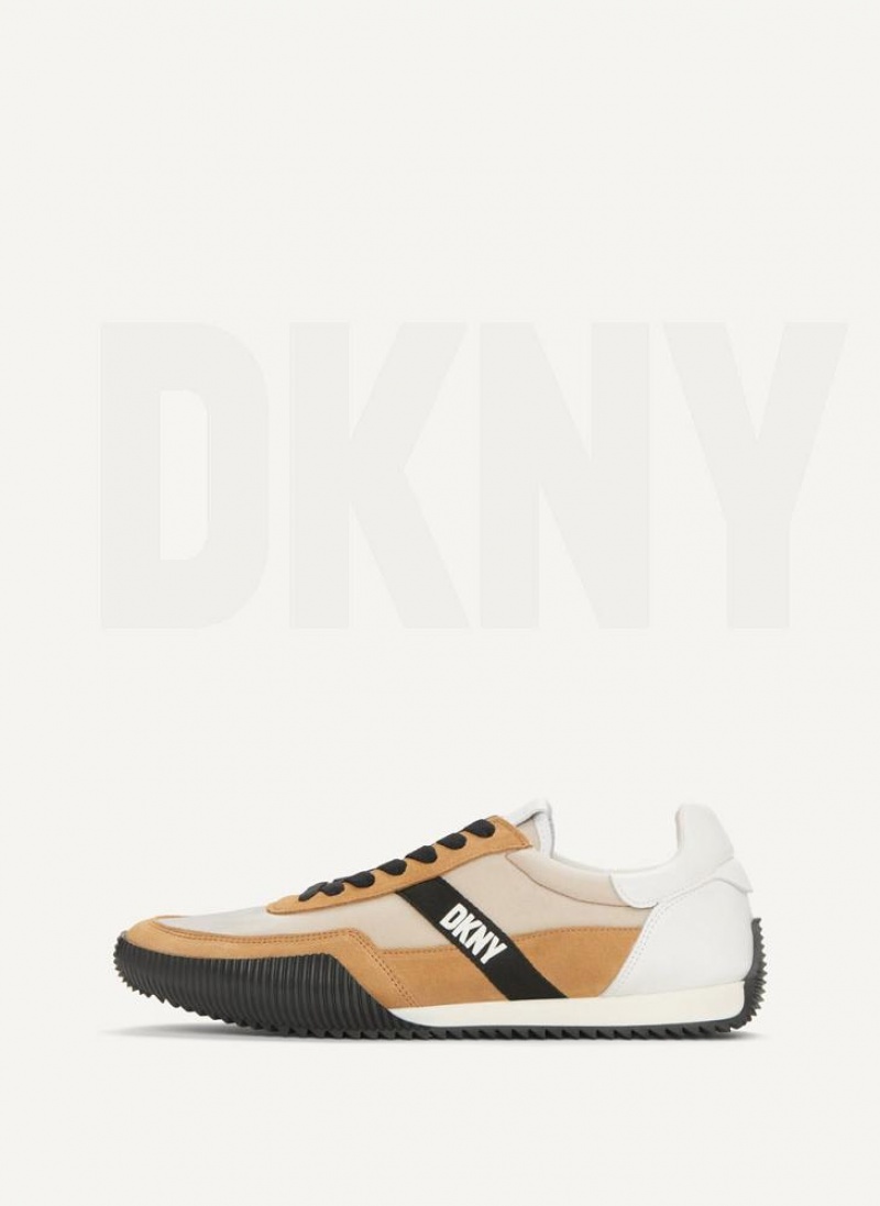 Khaki DKNY Side Logo Men\'s Sneakers | USA-D1413