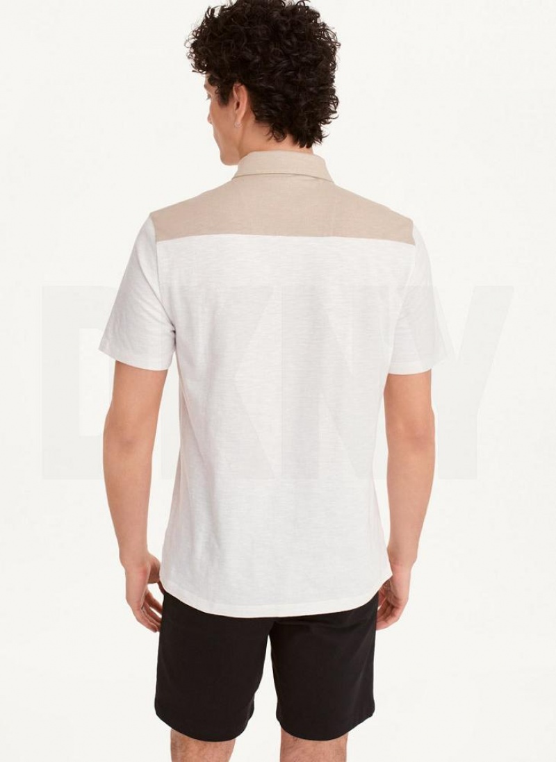 Khaki DKNY Slub Jersey Colorblock Men's Polo Shirts | USA-D1861