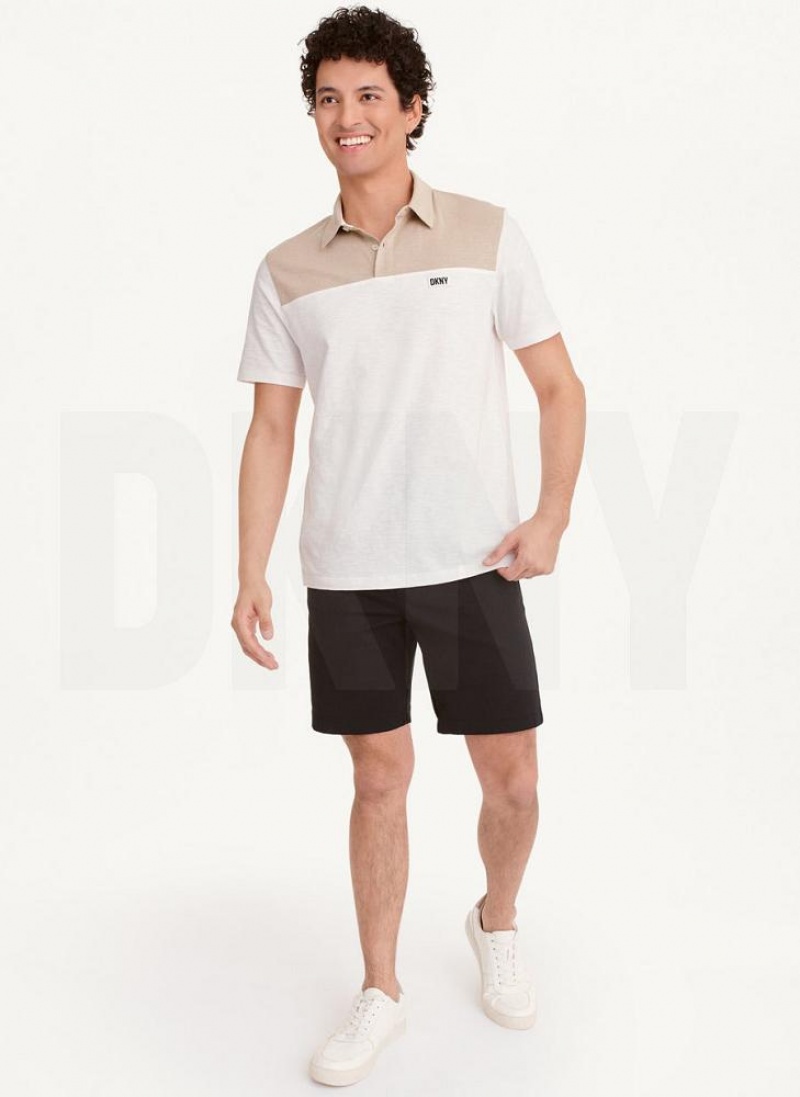 Khaki DKNY Slub Jersey Colorblock Men's Polo Shirts | USA-D1861