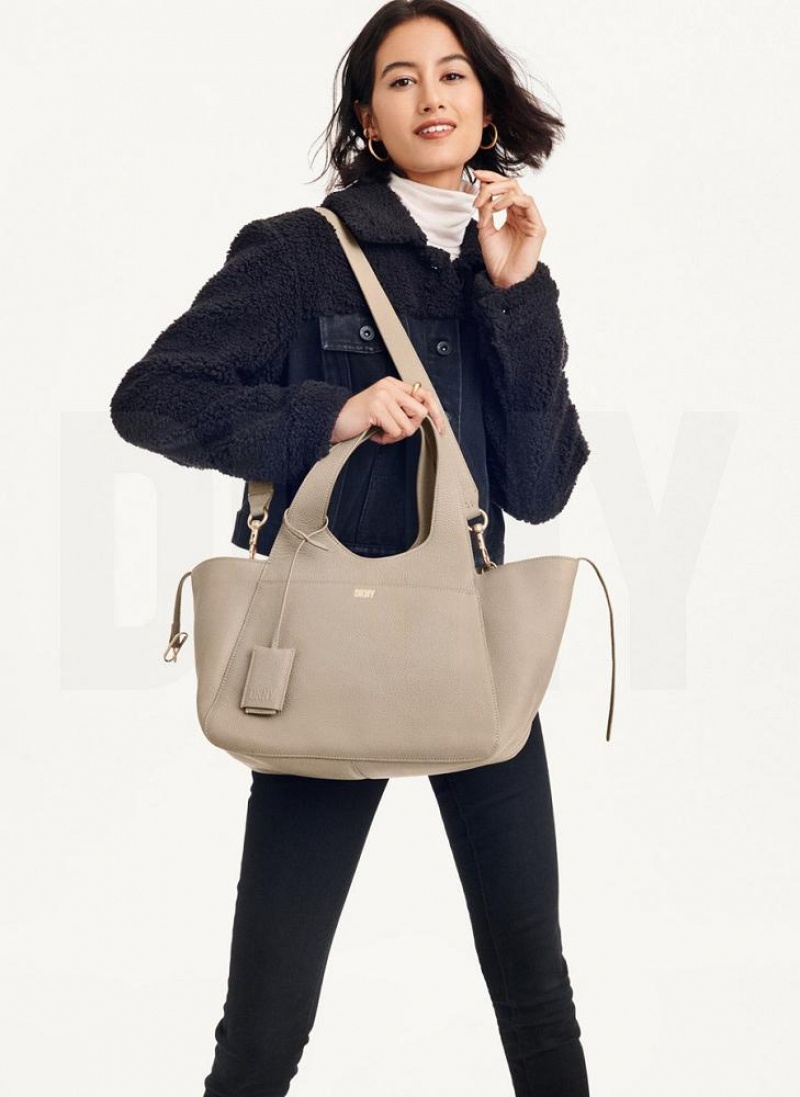 Khaki DKNY The Medium Effortless Bags Tote Bags | USA-D1042