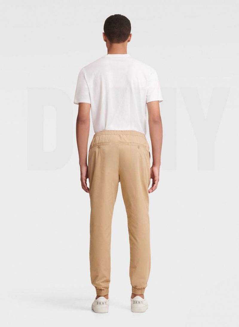 Khaki DKNY Twill Men's Joggers | USA-D1148