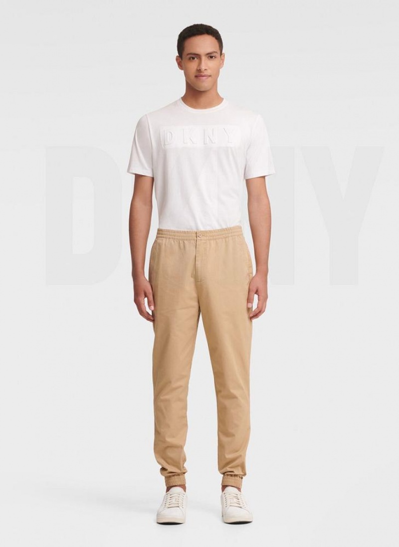 Khaki DKNY Twill Men's Joggers | USA-D1148