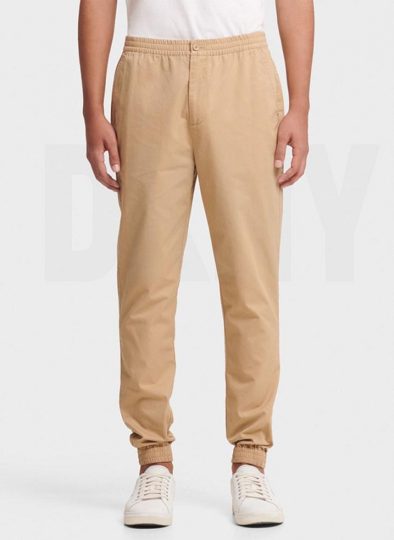 Khaki DKNY Twill Men\'s Joggers | USA-D1148