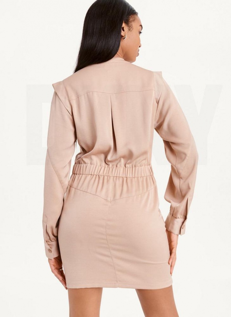 Khaki DKNY Two Pocket Mini Women's Dresses | USA-D0315