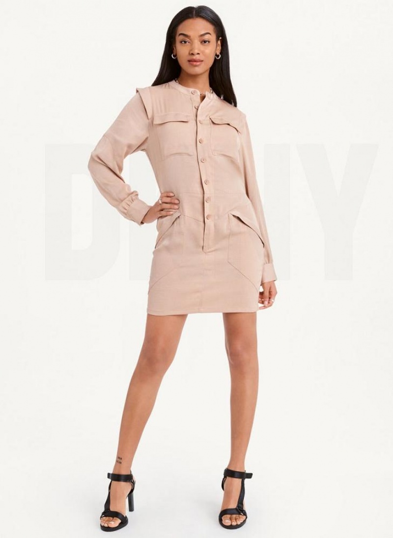 Khaki DKNY Two Pocket Mini Women's Dresses | USA-D0315