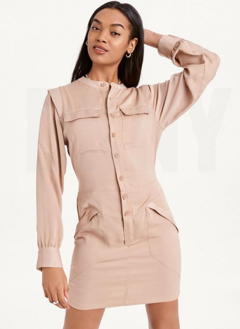 Khaki DKNY Two Pocket Mini Women\'s Dresses | USA-D0315