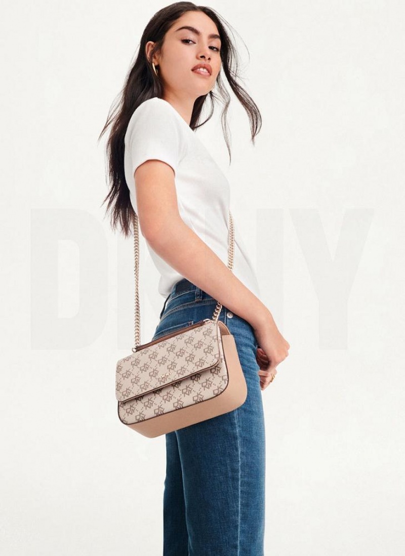 Khaki / Brown DKNY Sina Flap Bags Shoulder Bags | USA-D1126