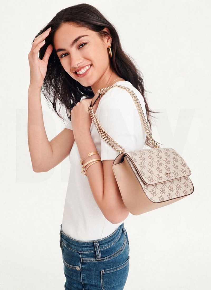 Khaki / Brown DKNY Sina Flap Bags Shoulder Bags | USA-D1126
