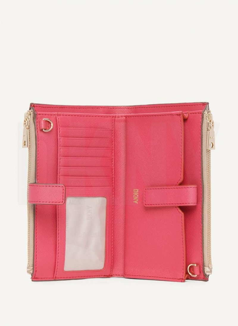 Khaki / Pink DKNY Bryant Logo Crossbody Bags Wallets | USA-D0187