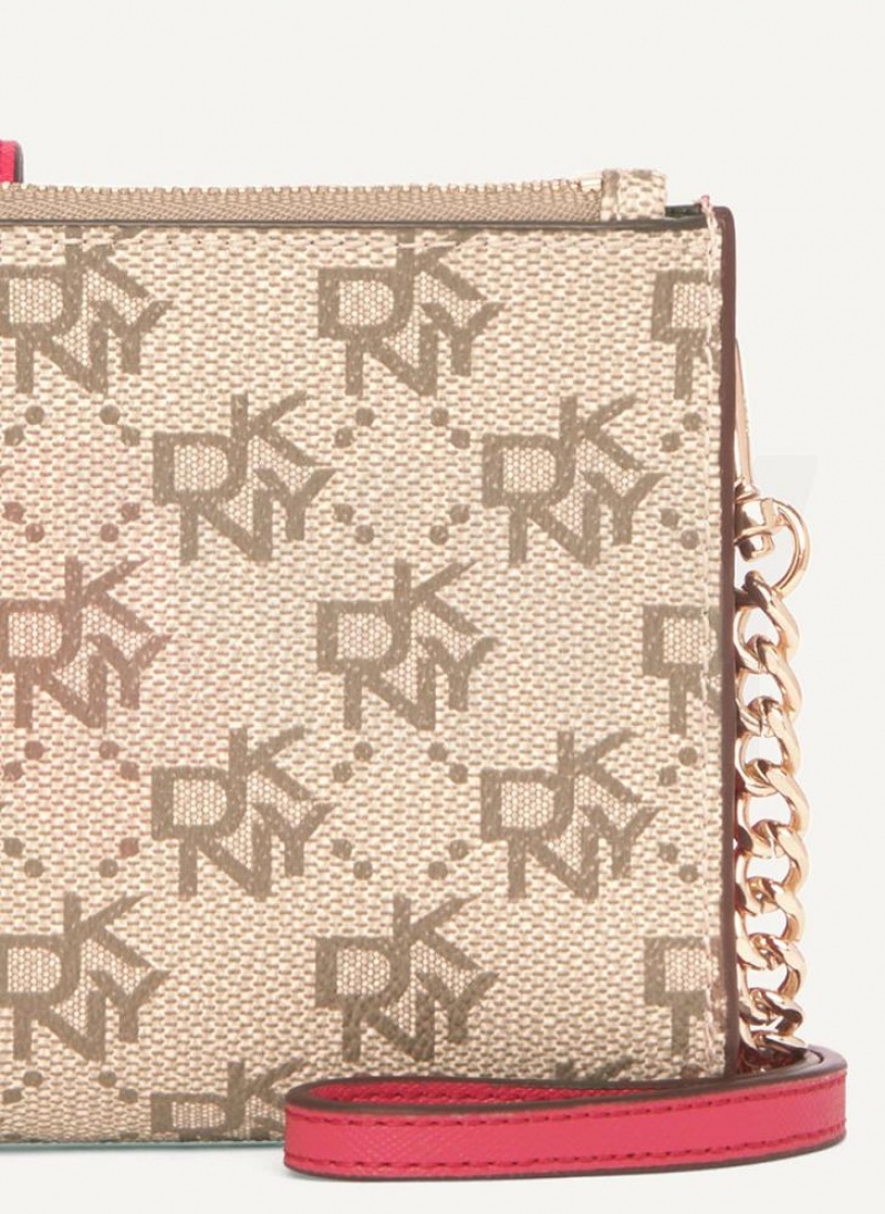 Khaki / Pink DKNY Bryant Logo Crossbody Bags Wallets | USA-D0187
