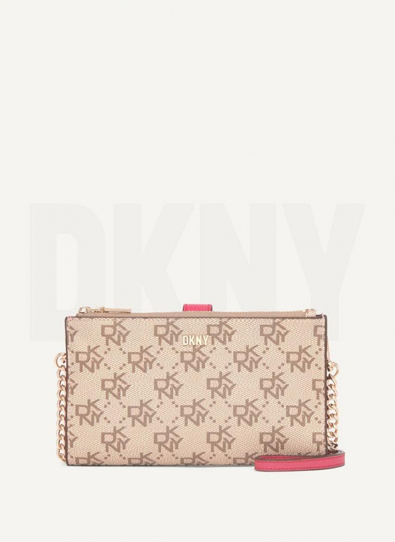 Khaki / Pink DKNY Bryant Logo Crossbody Bags Wallets | USA-D0187