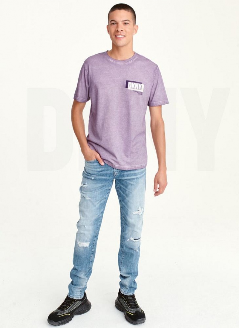 Lavender DKNY TONAL BOX MINERAL WASH Men's T Shirts | USA-D0148