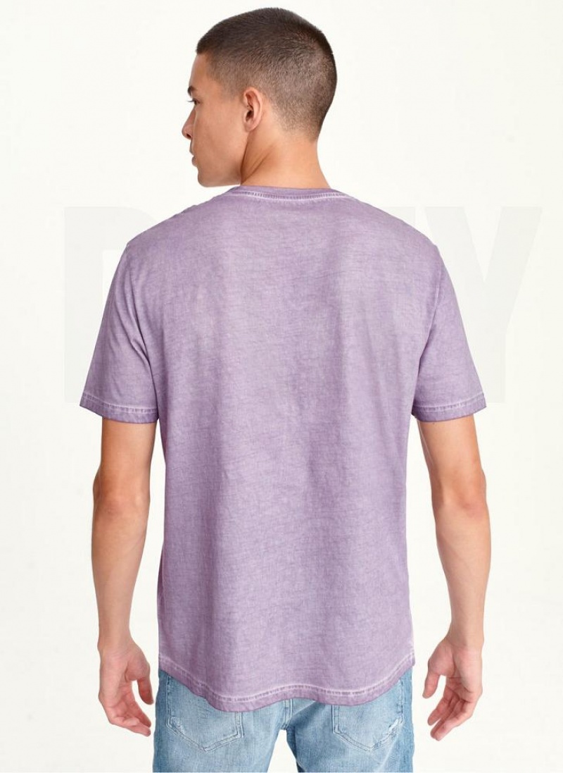 Lavender DKNY TONAL BOX MINERAL WASH Men's T Shirts | USA-D0148