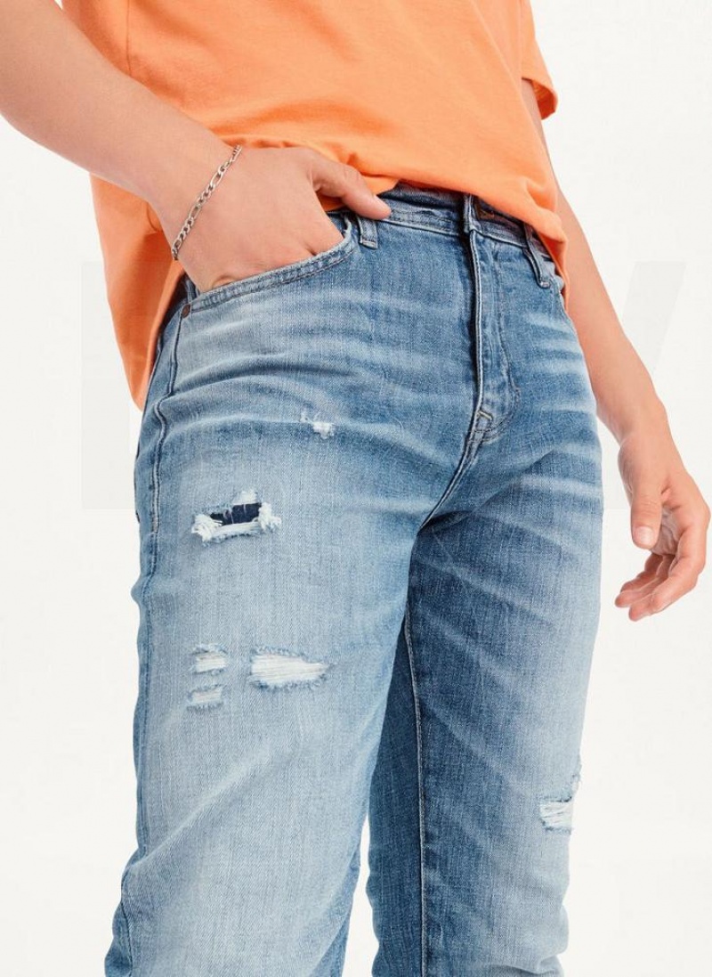 Light Blue DKNY Destructed Denim Men's Jeans | USA-D1737