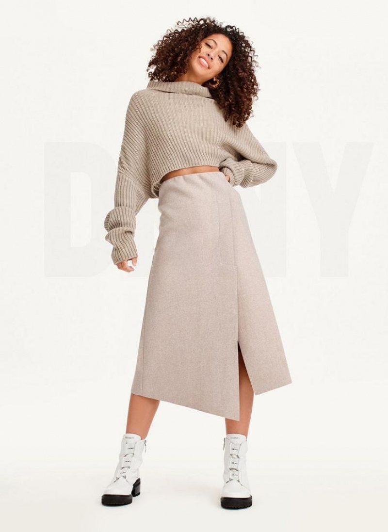 Light Brown DKNY Cropped Turtleneck Women's Sweaters | USA-D1566