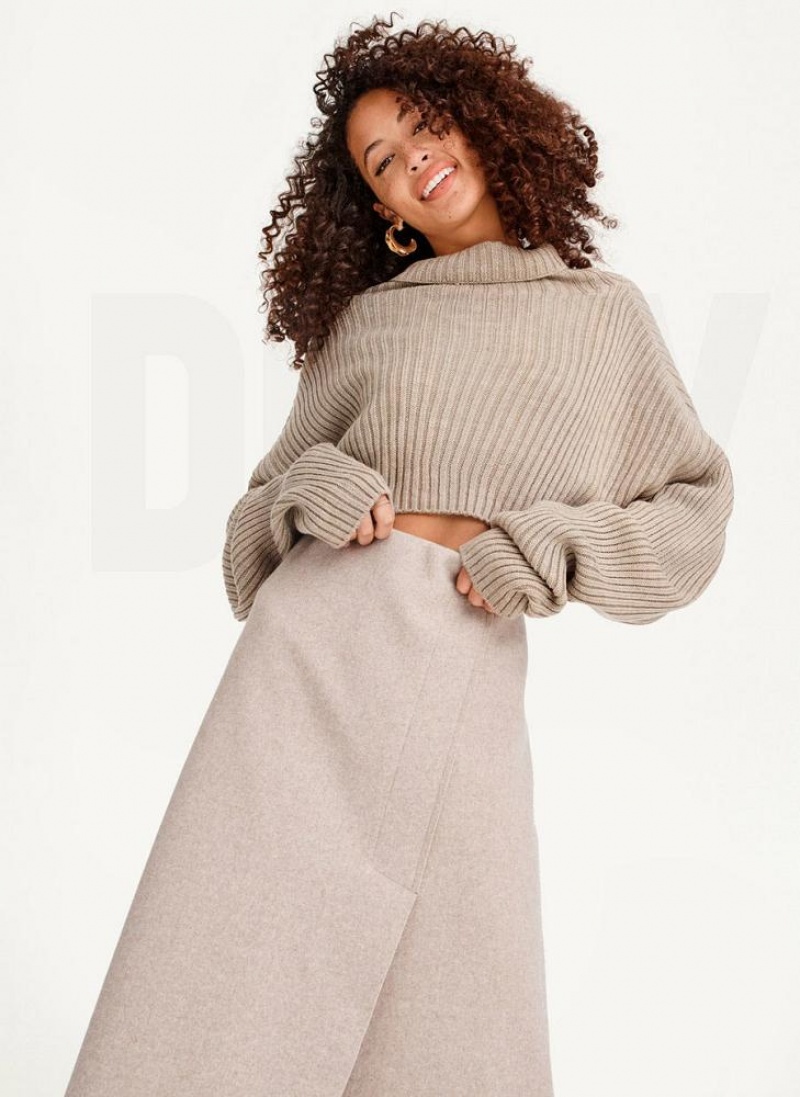 Light Brown DKNY Cropped Turtleneck Women's Sweaters | USA-D1566