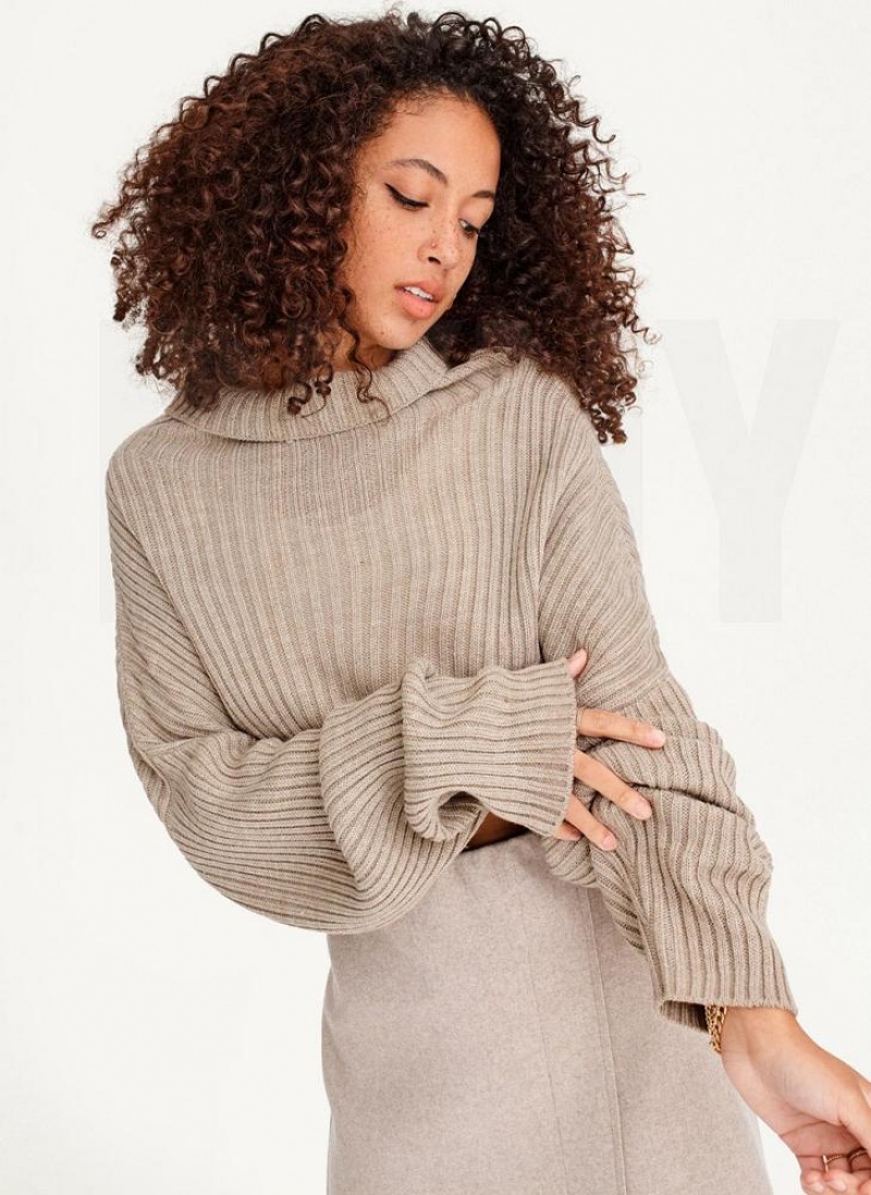 Light Brown DKNY Cropped Turtleneck Women's Sweaters | USA-D1566