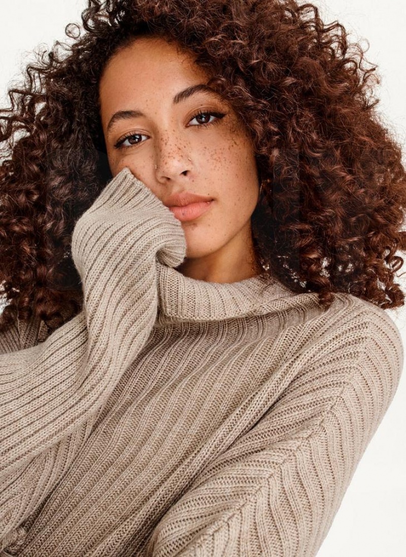 Light Brown DKNY Cropped Turtleneck Women's Sweaters | USA-D1566