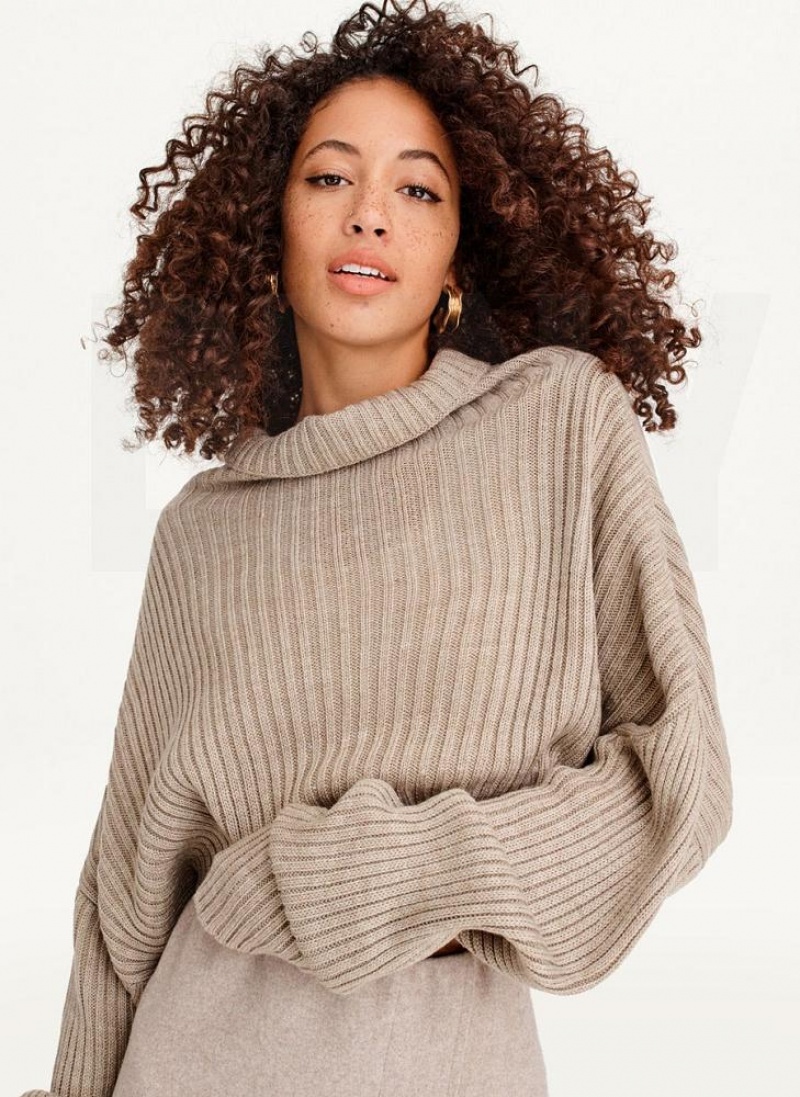 Light Brown DKNY Cropped Turtleneck Women's Sweaters | USA-D1566