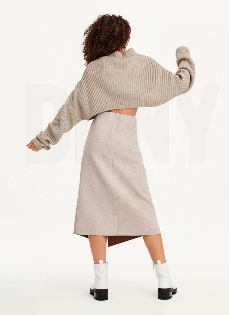 Light Brown DKNY Cropped Turtleneck Women's Sweaters | USA-D1566