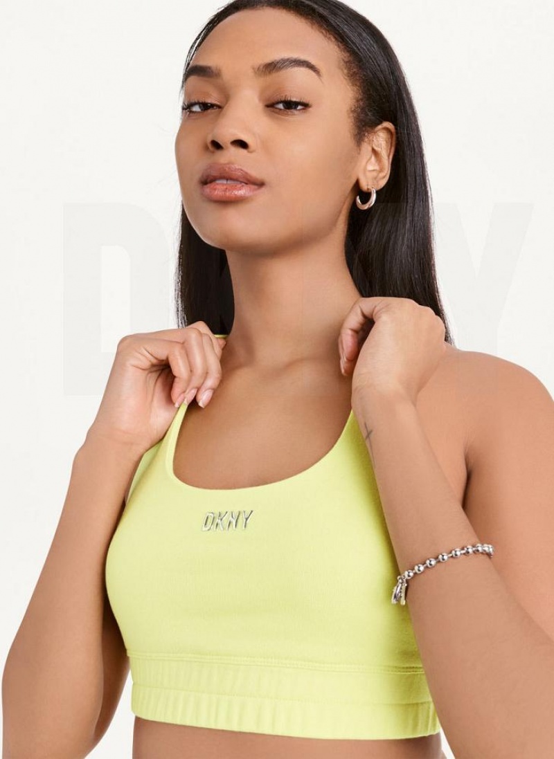 Light Green DKNY Metallic Logo Bralette Women's Tank Tops | USA-D0999