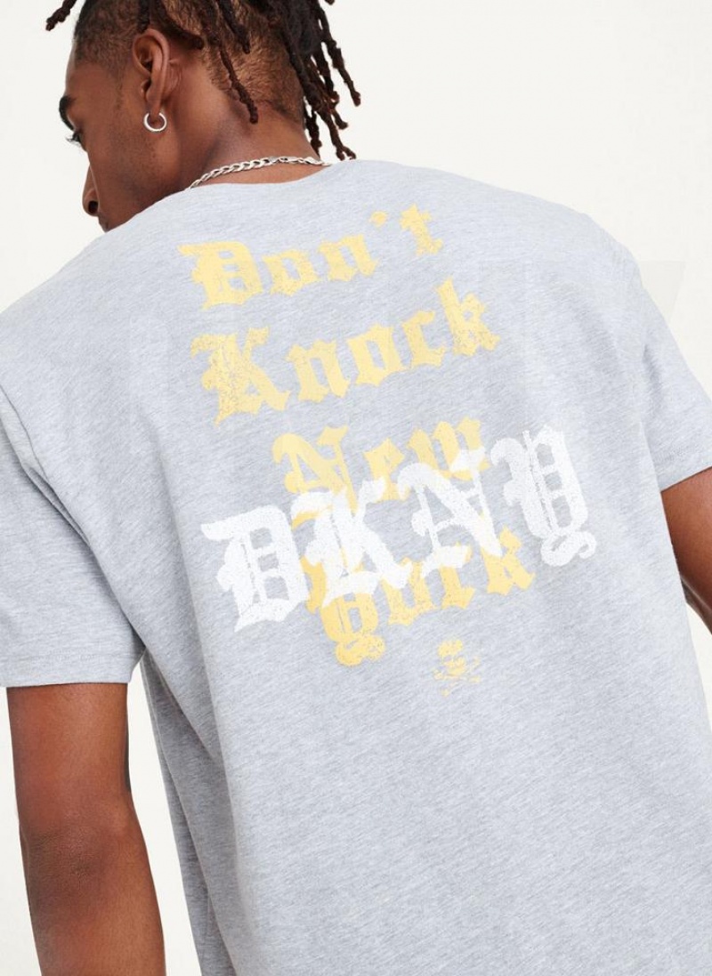 Light Grey DKNY Don't Knock New York Men's T Shirts | USA-D1359