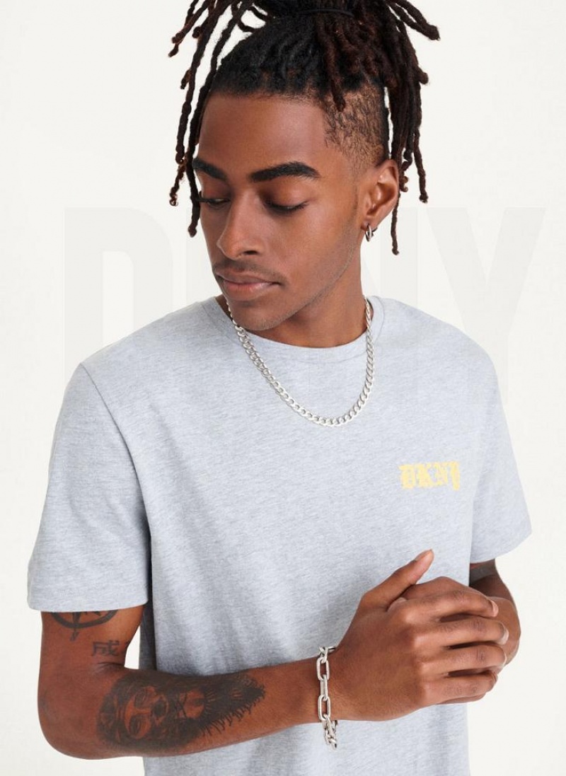 Light Grey DKNY Don't Knock New York Men's T Shirts | USA-D1359