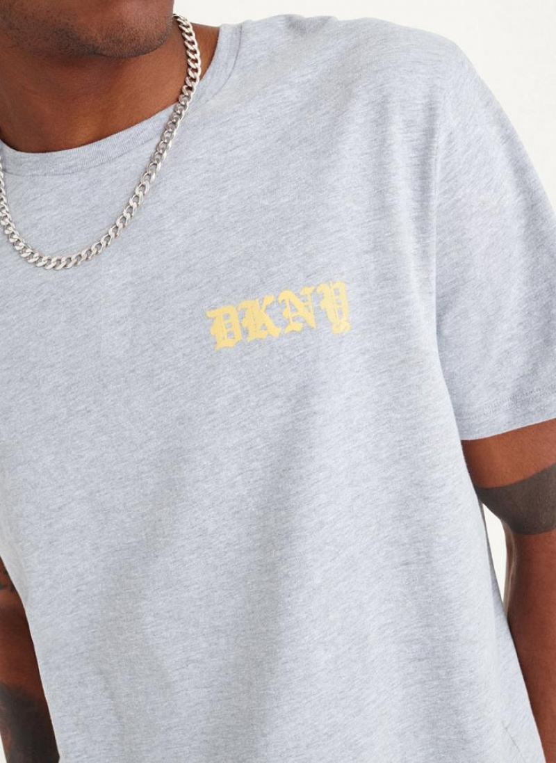 Light Grey DKNY Don't Knock New York Men's T Shirts | USA-D1359